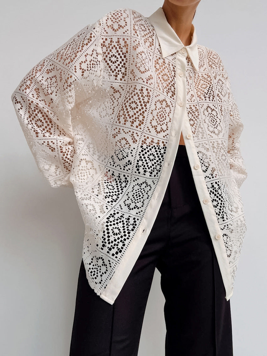 LUZIA – Lace Cut-Out Long Sleeve Shirt