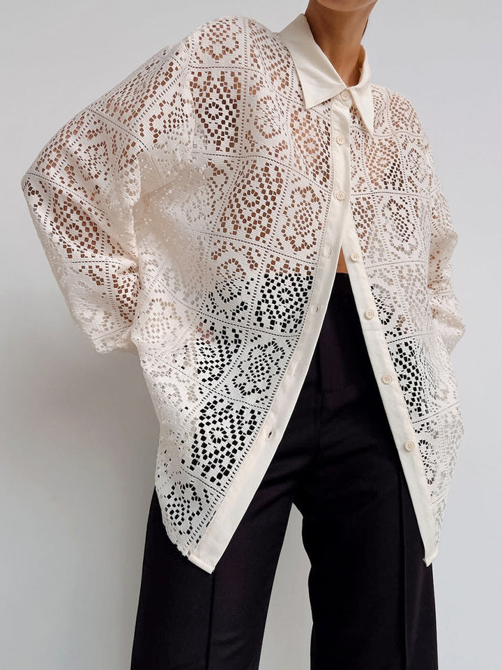 LUZIA – Lace Cut-Out Long Sleeve Shirt