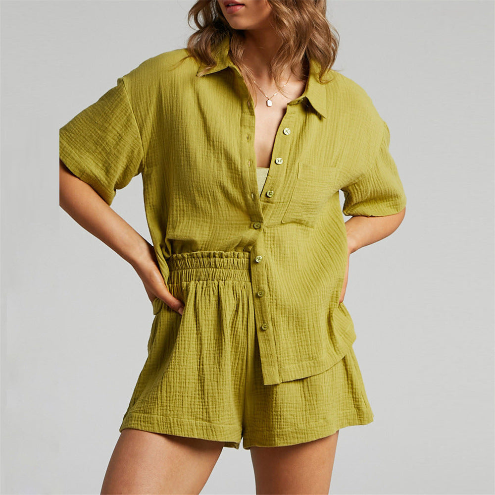LYANNA – Women's Summer Two-Piece Shirt & Shorts Set