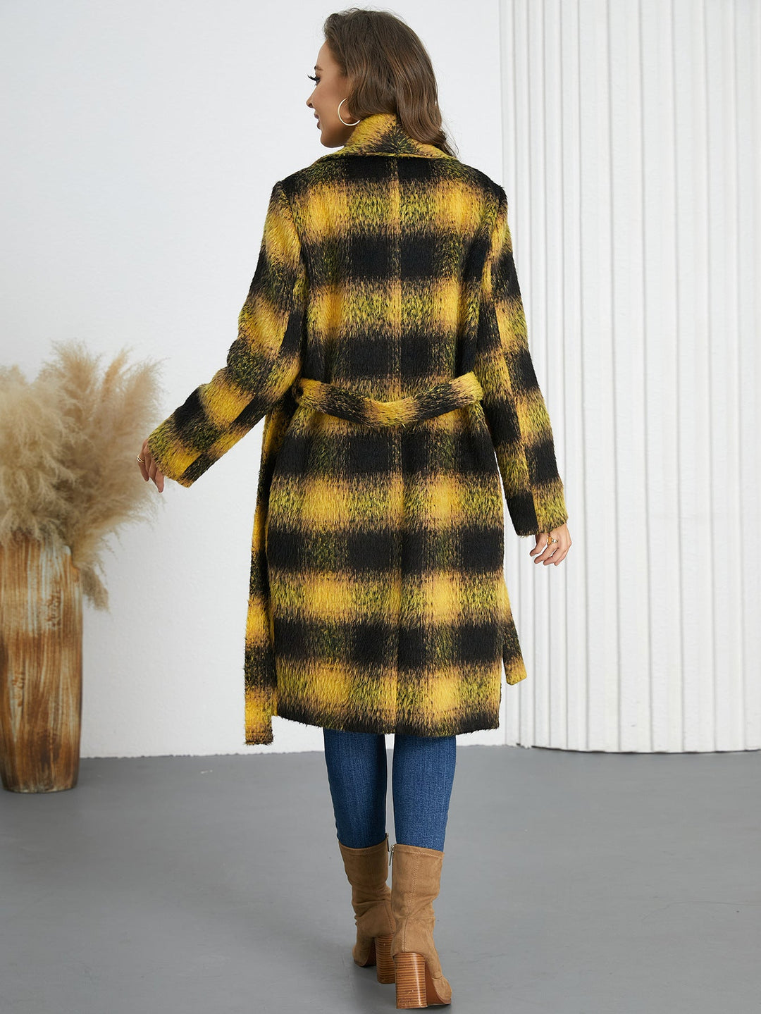 LAYLA - Women's Plaid Wool-Blend Belted Coat