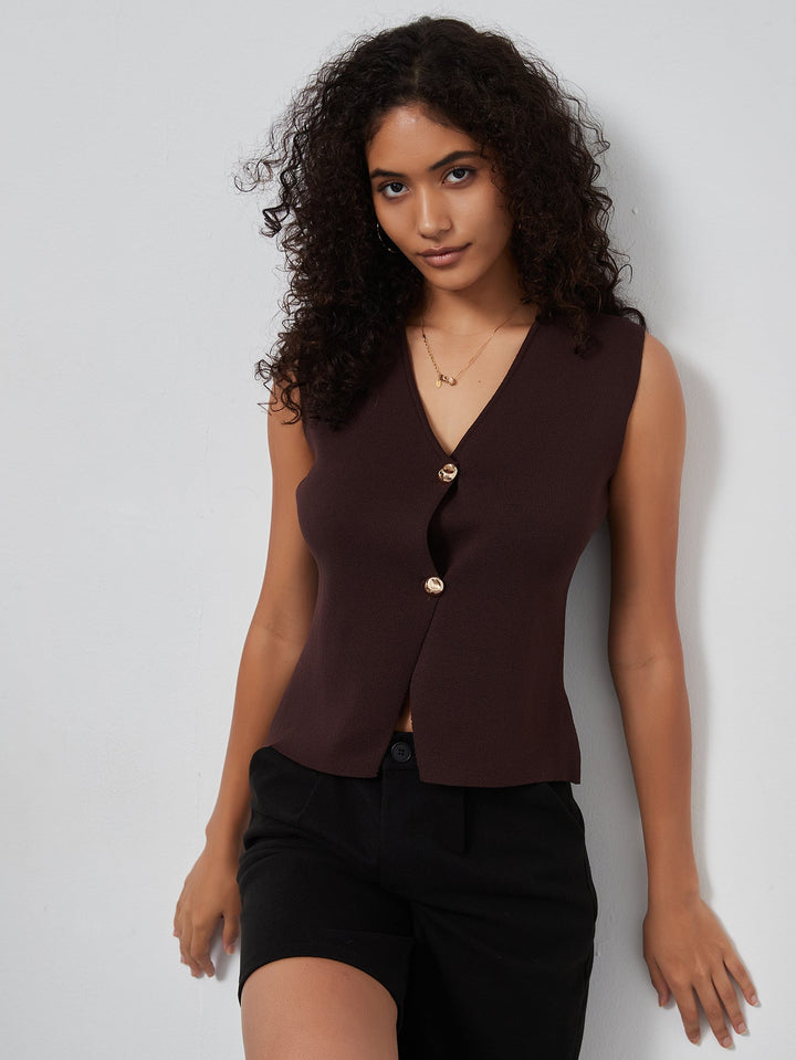 ORSHI - Women’s Sleeveless Knit Vest with Gold Buttons