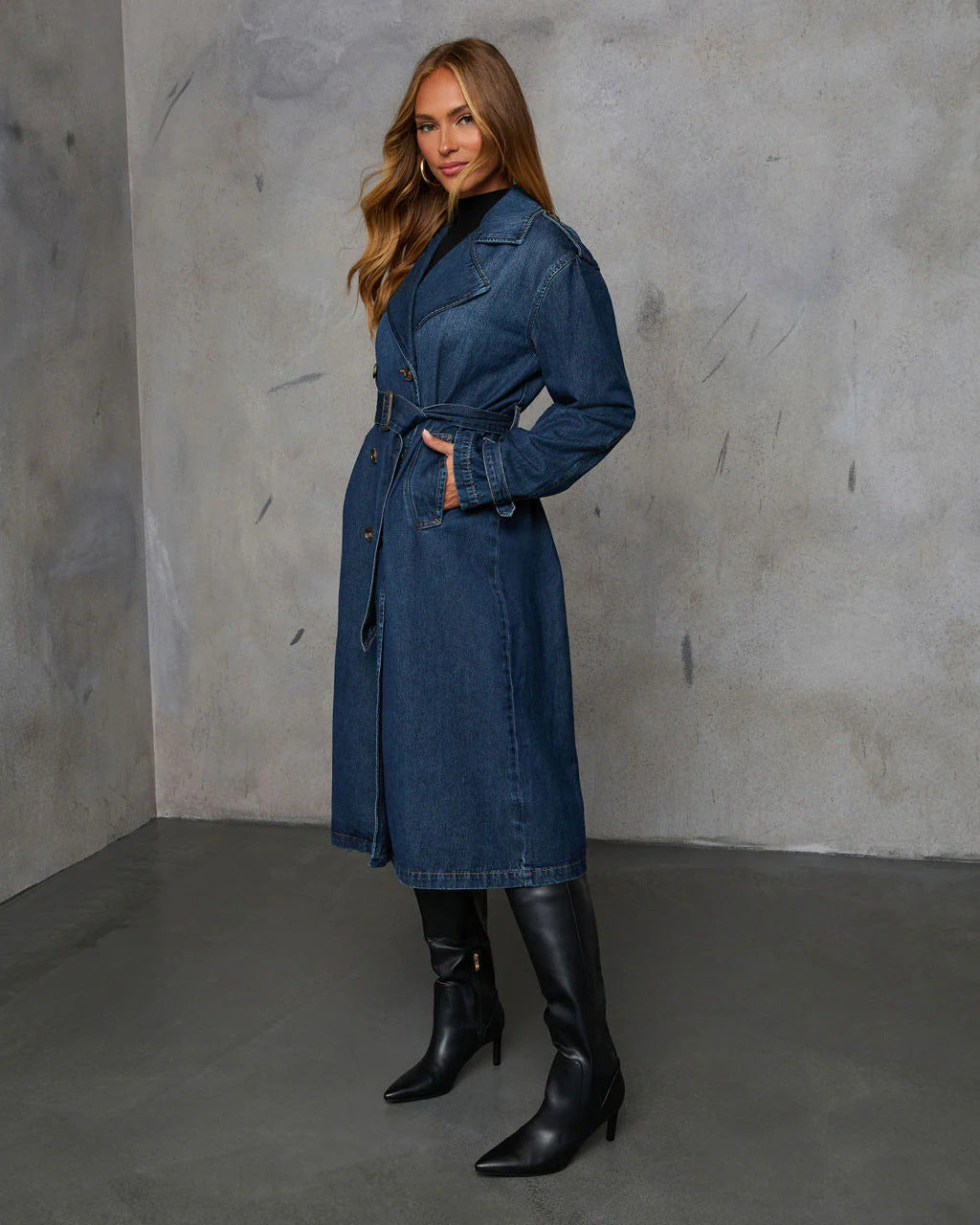 RUBY - Double-Breasted Denim Trench Coat