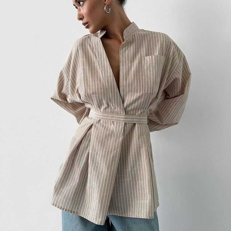 SEM - Gestreifte Oversize-Bluse mit Bindegürtel