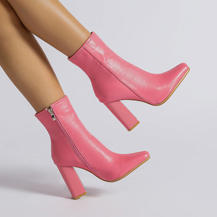 ARLETTE – Pink Pointed-Toe High-Heeled Ankle Boots