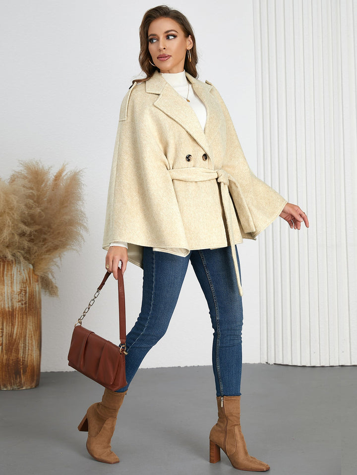 AMARA - Women's Vegan Wool Belted Beige Coat