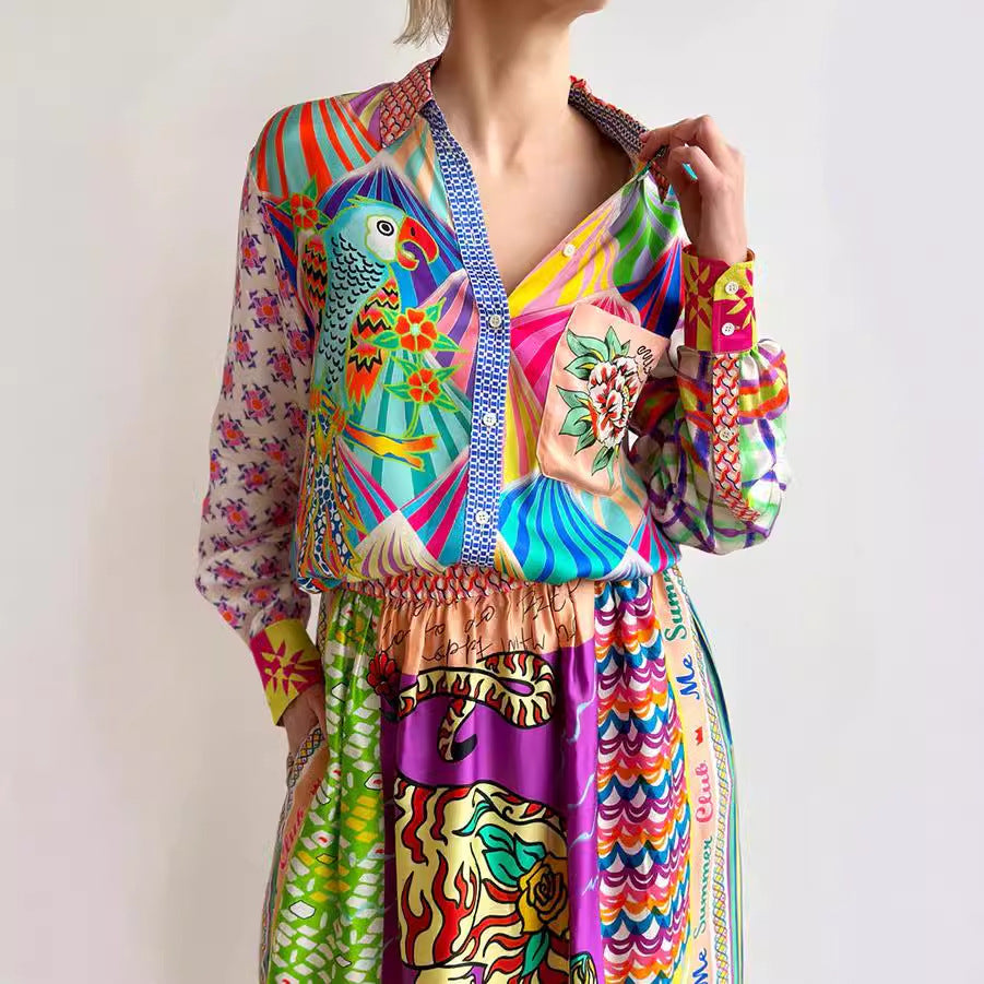 LIVIAN – Women's Colorful Printed Shirt & Skirt Set