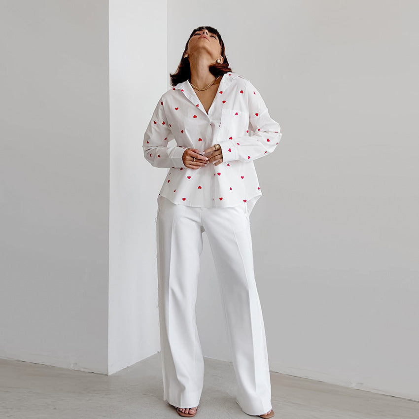 MASIM – Heart Pattern Blouse with Button Front