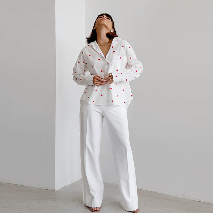 MASIM – Heart Pattern Blouse with Button Front