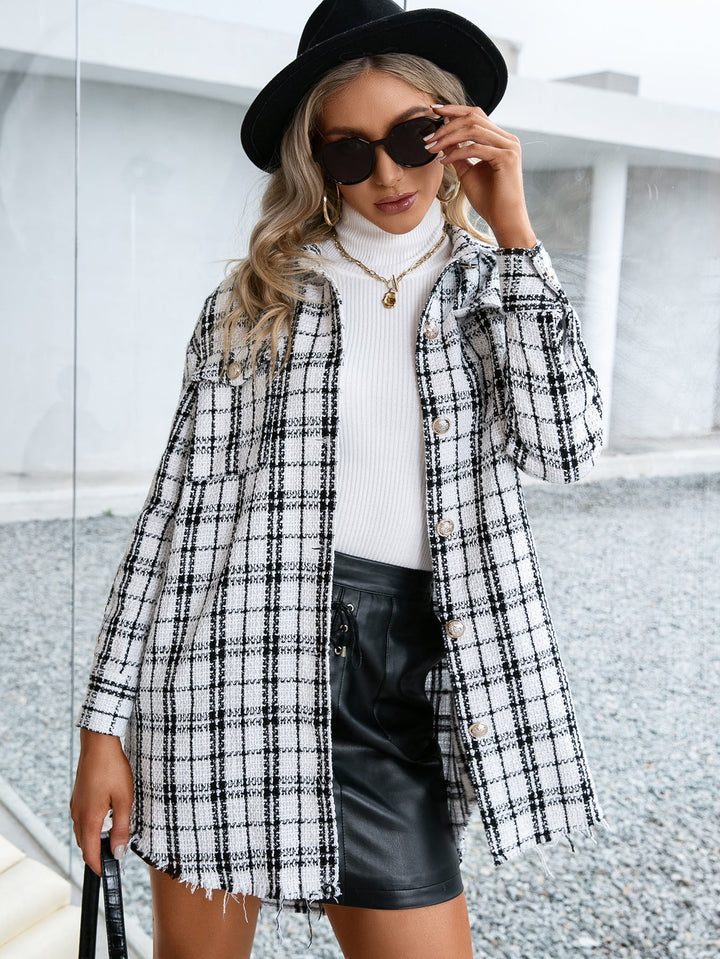 GISELLE - Women's Plaid Tweed Button-Up Coat