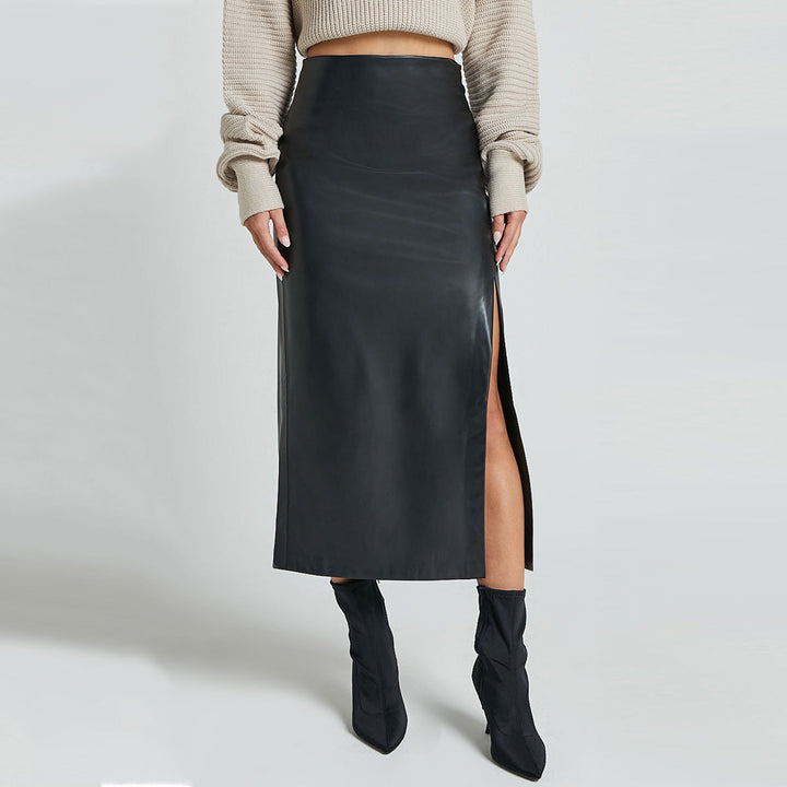 REVIR – High-Waisted Midi Skirt in Vegan Leather