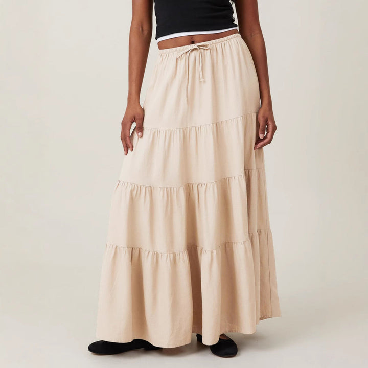 KAYLA - Women’s Boho Tiered Maxi Skirt with Drawstring Waist