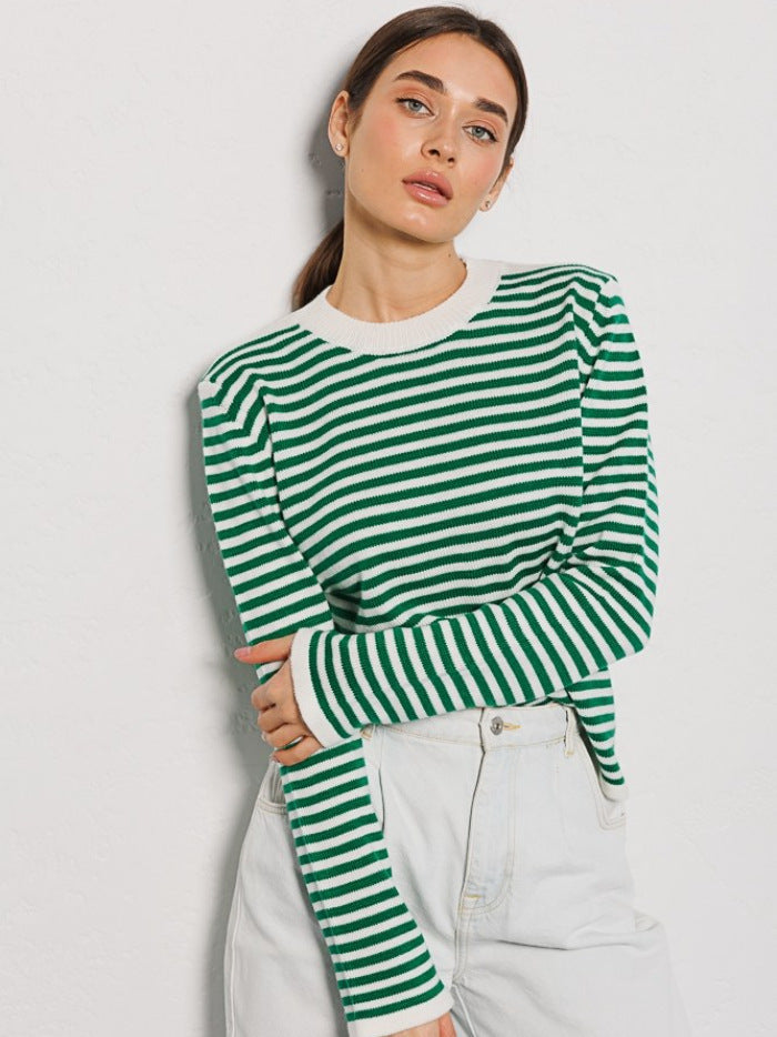 UMEO - Women’s Striped Long Sleeve Knit Sweater