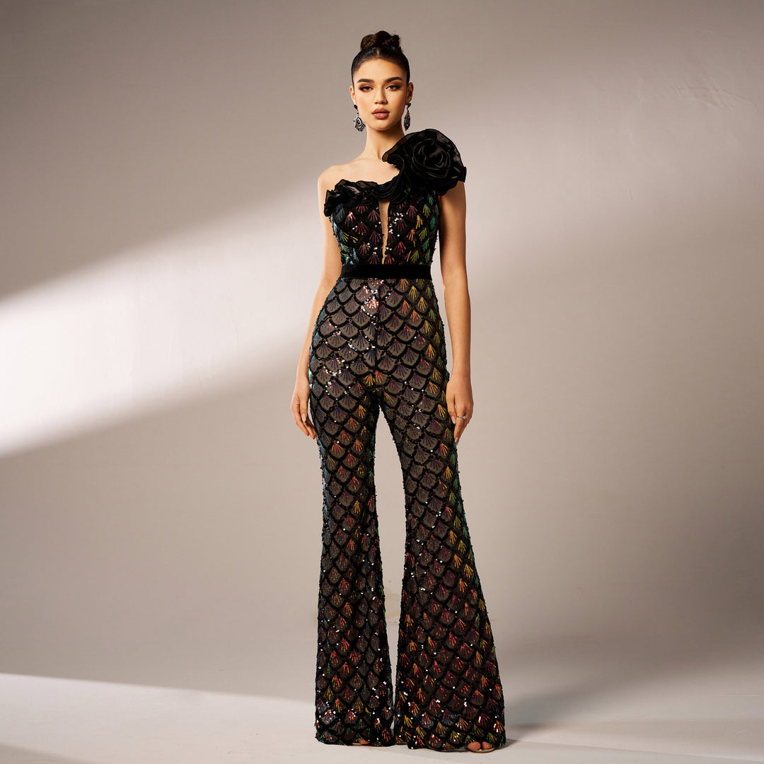 OPHELIA - Pailletten-Jumpsuit Mit One-Shoulder-Design