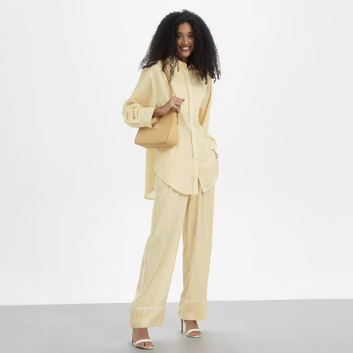 FIORELLA - Striped Oversized Shirt and Wide-Leg Pants Set