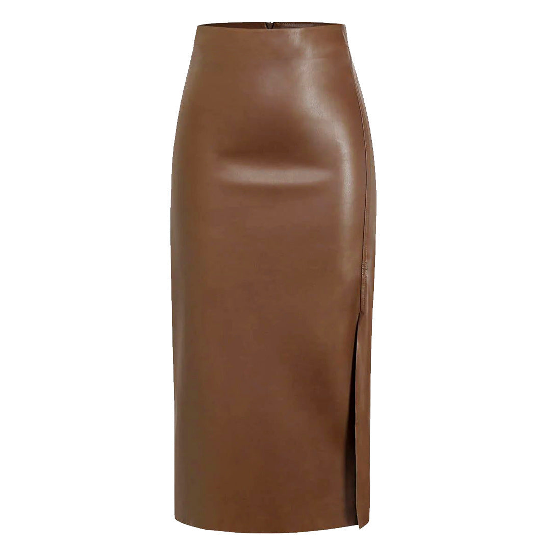 REVIR – High-Waisted Midi Skirt in Vegan Leather