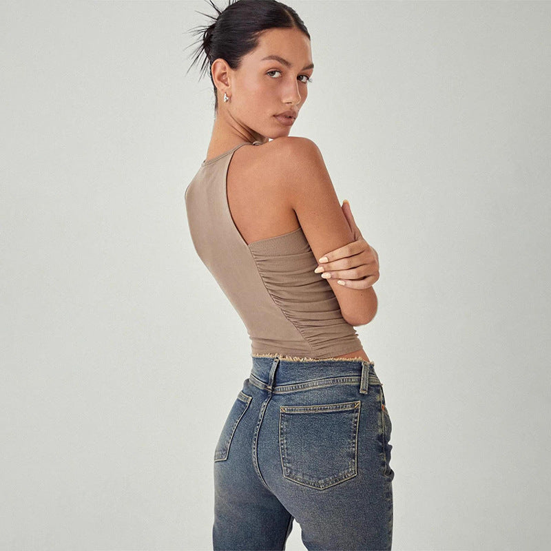 LOIRE - Asymmetric Tie Strap Cropped Tank