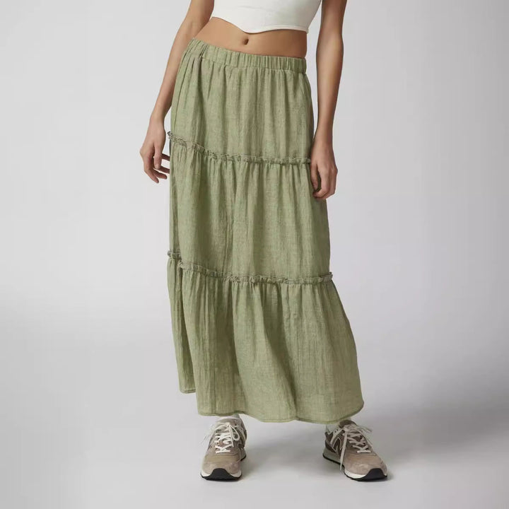 KEMENA - Women’s Boho Tiered Ruffle Maxi Skirt