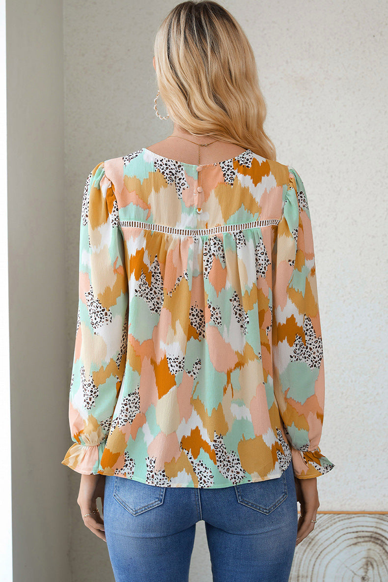 HAILE - Women's Abstract Balloon Sleeve Shirt