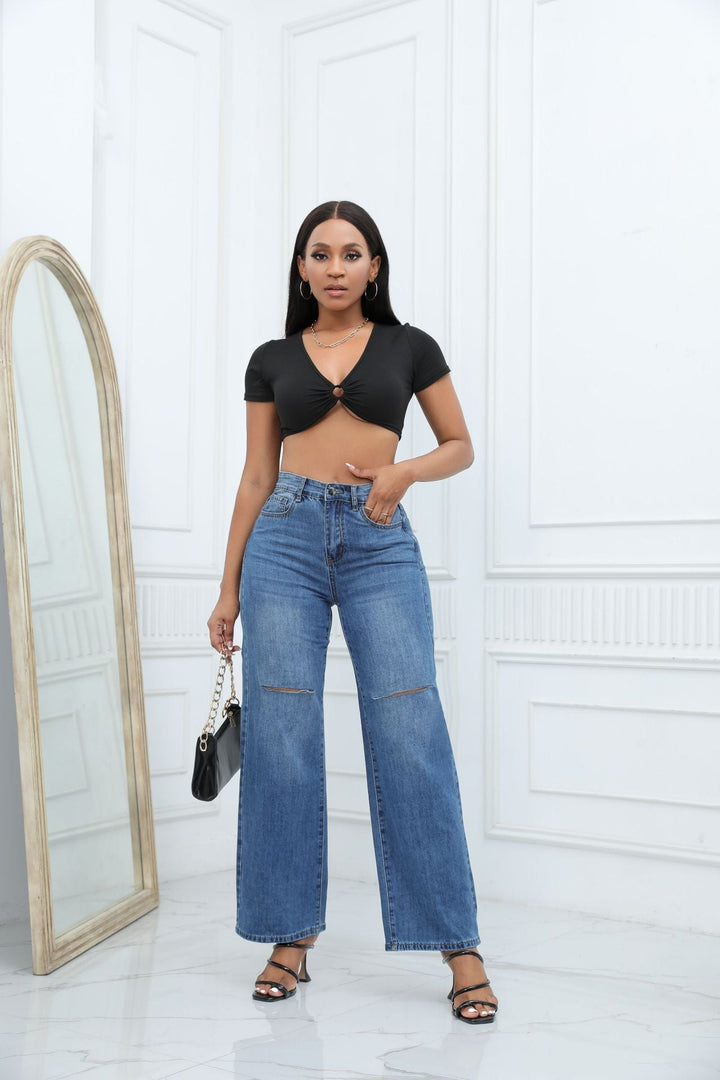 ZARAH - High-Waisted Wide-Leg Jeans with Slit Detail