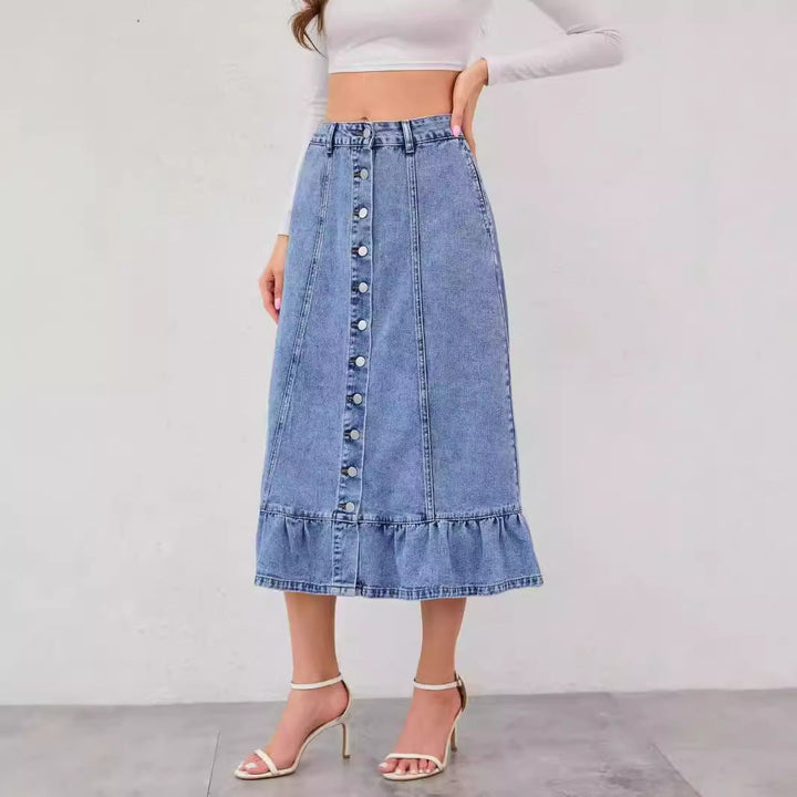 MIRAS – High-Waist Denim Skirt with Button Front