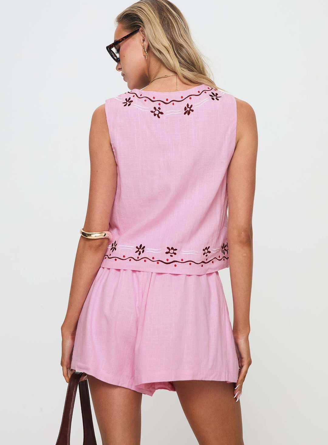 VEDDE – Besticktes Zweiteiler-Set in Rosa