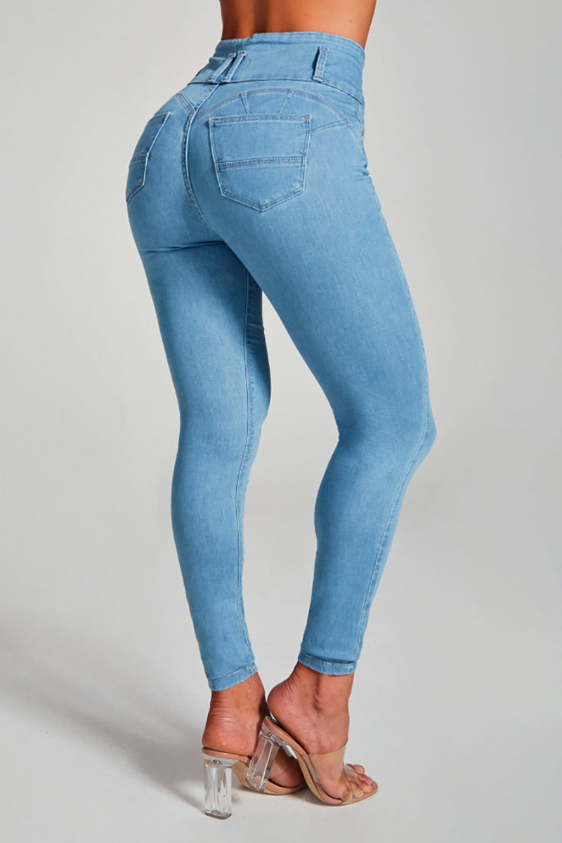 SUIT - High-Waisted Skinny Jeans with Button Detail