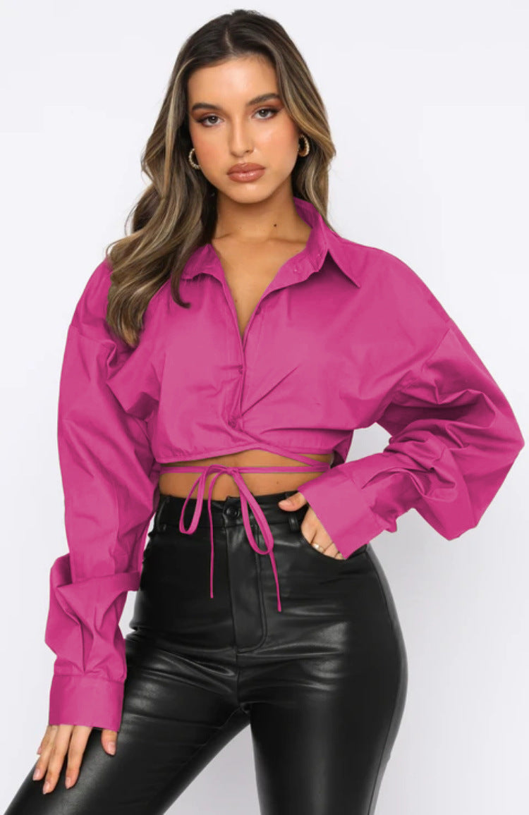 IVYI – Women's Tie-Front Cropped Shirt