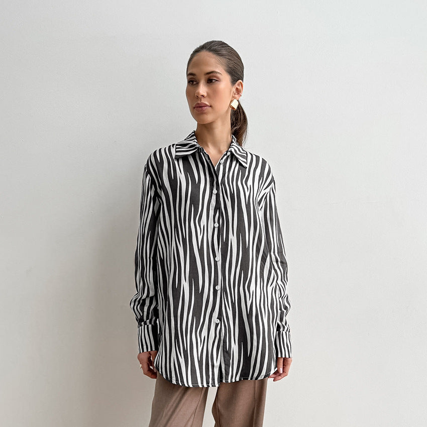 YVRIA – Zebra Print Shirt with Button Front