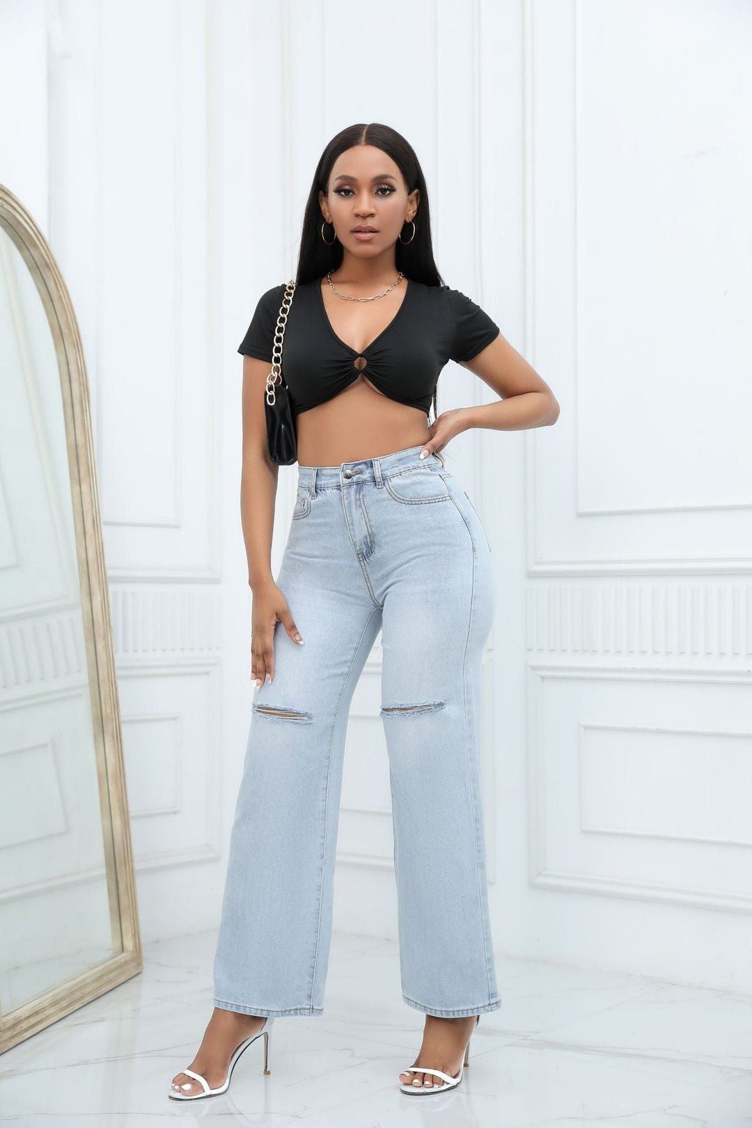 ZARAH - High-Waisted Wide-Leg Jeans with Slit Detail