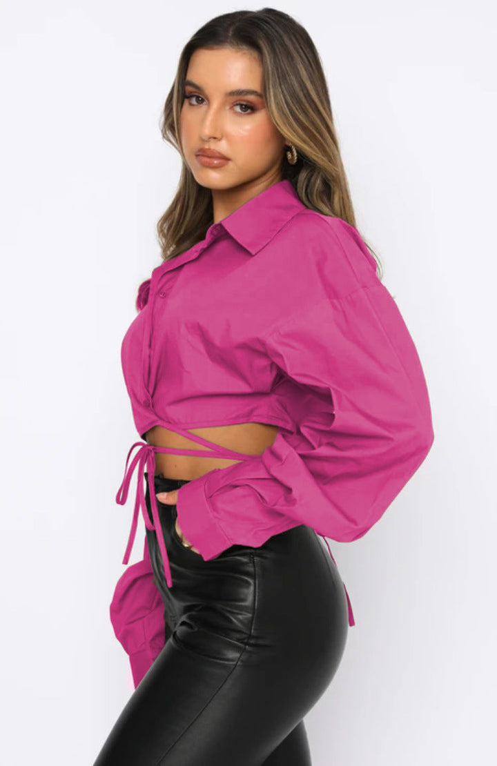 IVYI – Women's Tie-Front Cropped Shirt