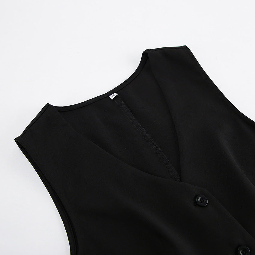 SELYNE - Black Sleeveless Vest Skirt Set