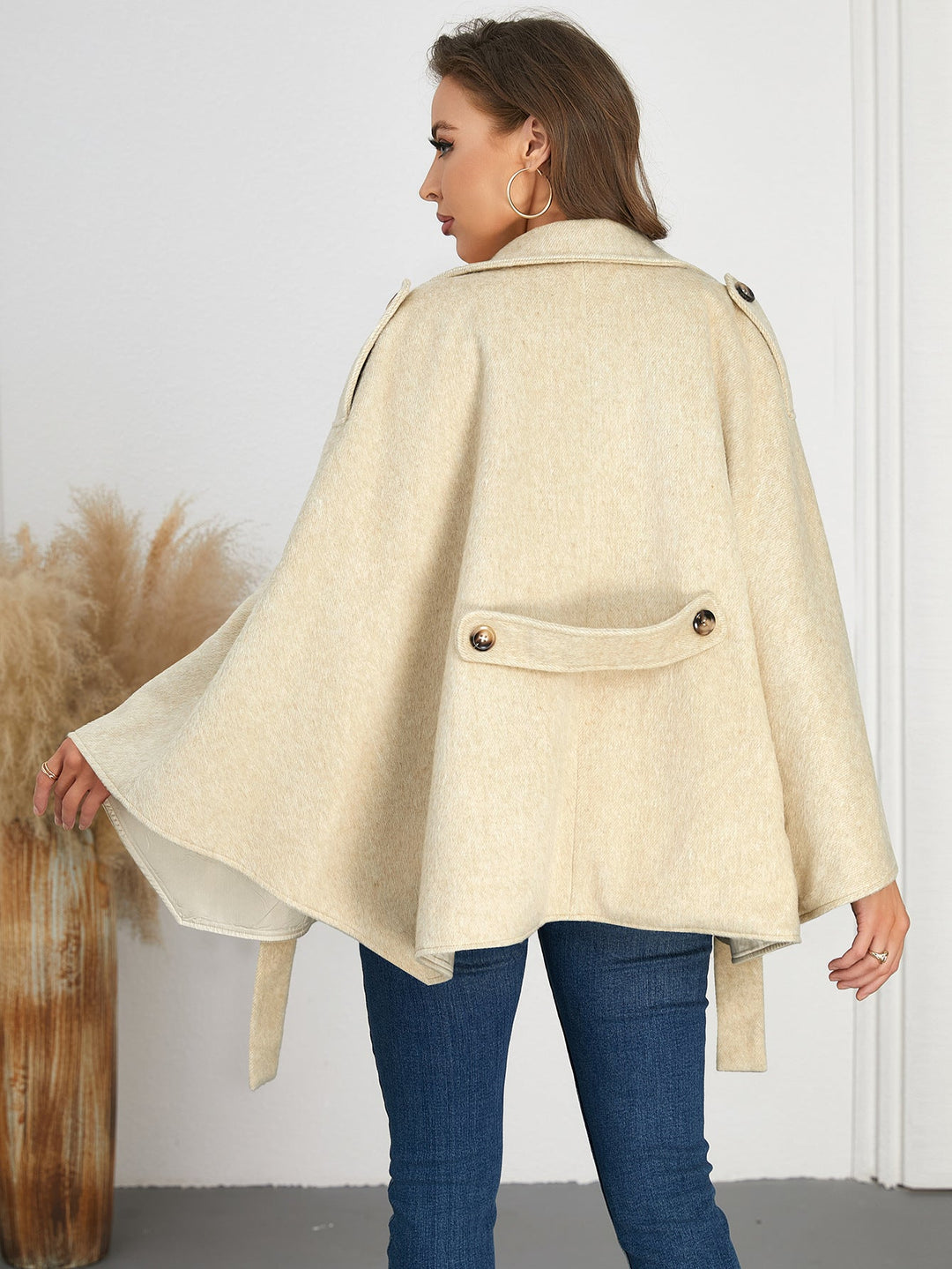 AMARA - Women's Vegan Wool Belted Beige Coat