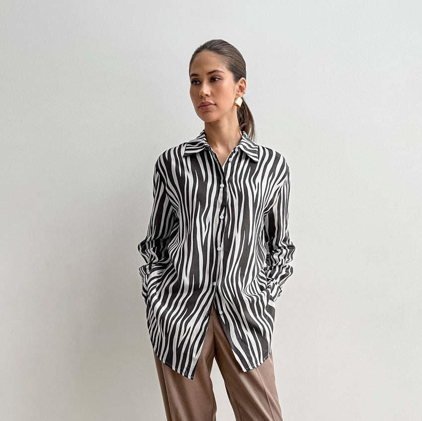 YVRIA – Zebra Print Shirt with Button Front