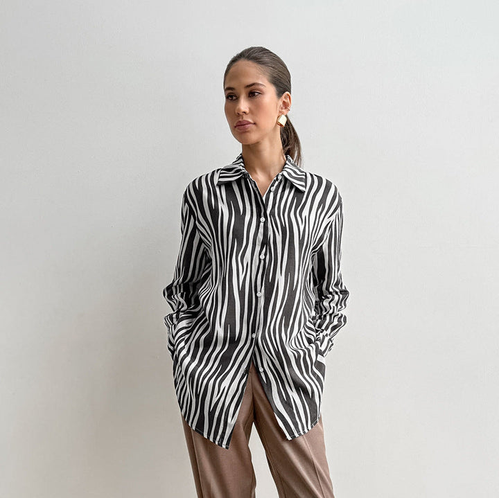 YVRIA – Zebra Print Shirt with Button Front