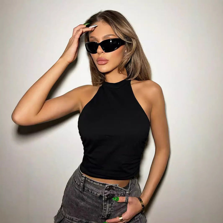 ZORA - Black Halter Neck Crop Top