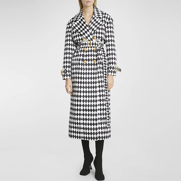 ROSIE - Harlequin Diamond Print Trench Coat