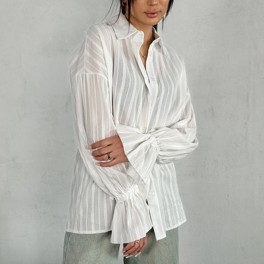 LIVU – Striped Button-Up Blouse