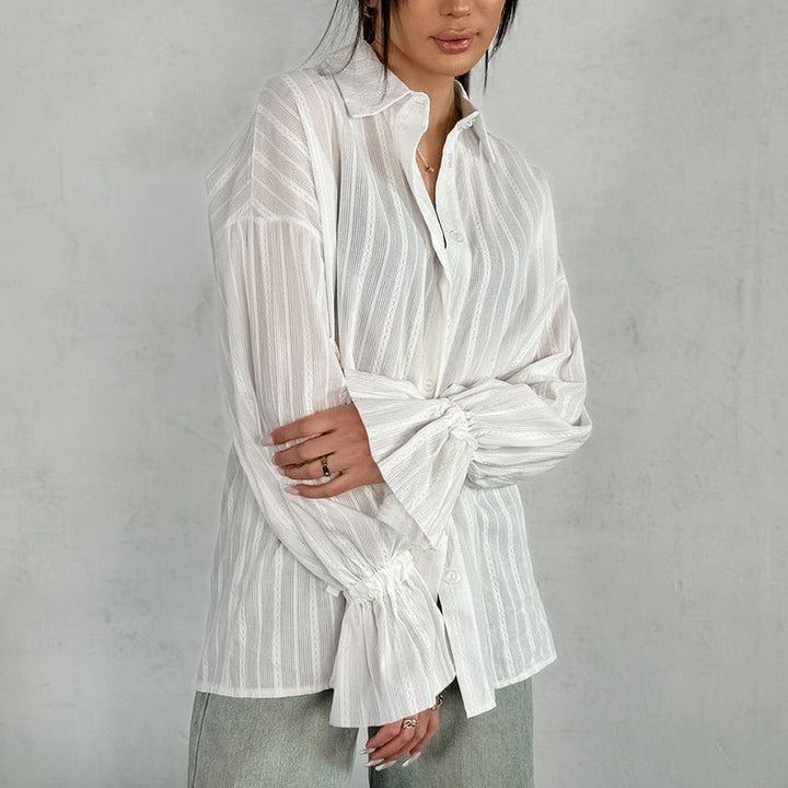LIVU – Striped Button-Up Blouse