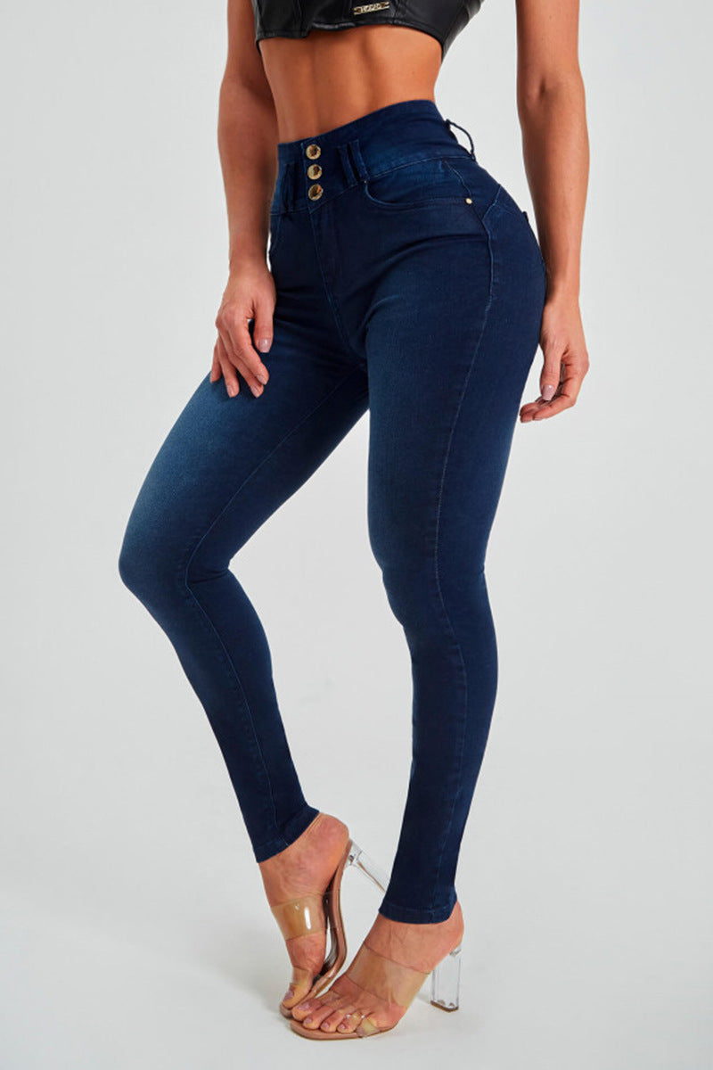 SUIT - High-Waisted Skinny Jeans with Button Detail