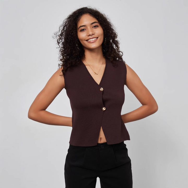 ORSHI - Women’s Sleeveless Knit Vest with Gold Buttons