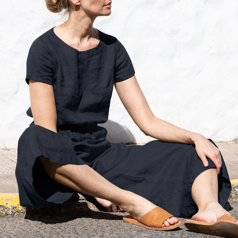 LYRA – Women’s Short Sleeve Linen Jumpsuit