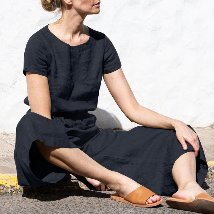 LYRA – Women’s Short Sleeve Linen Jumpsuit