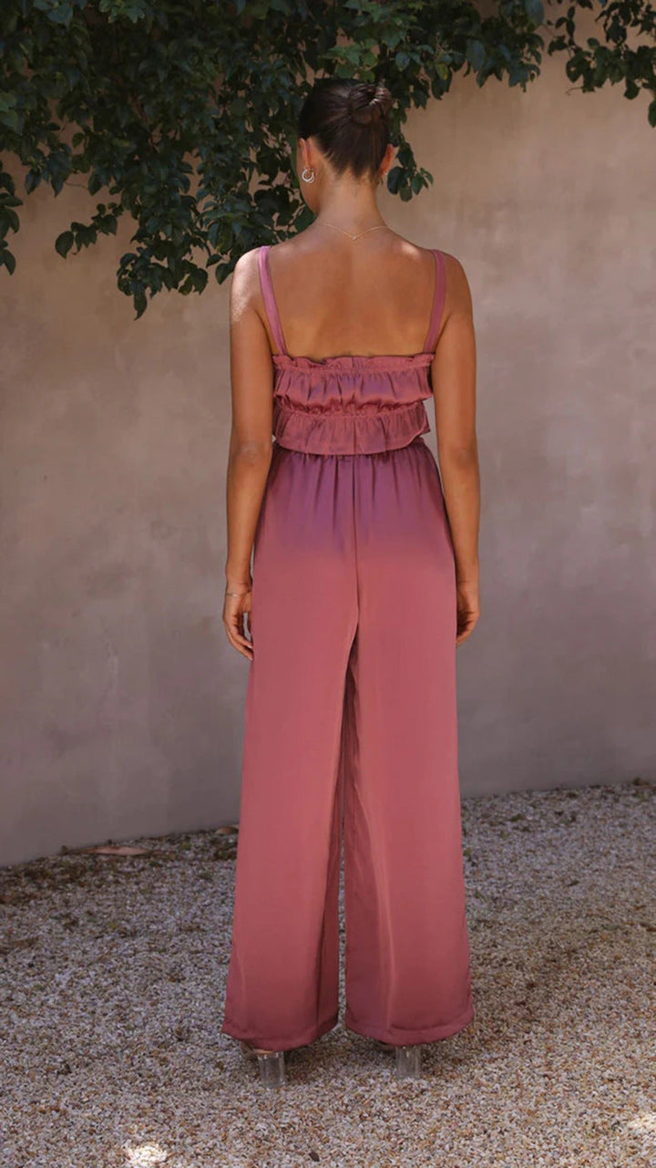 YUKIO - Women's Ruffle Crop Top & Wide-Leg Pant Set