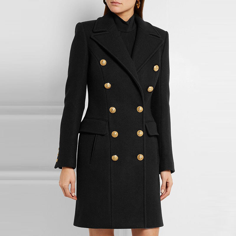 NLW - Women's Wool Coat with Gold Buttons