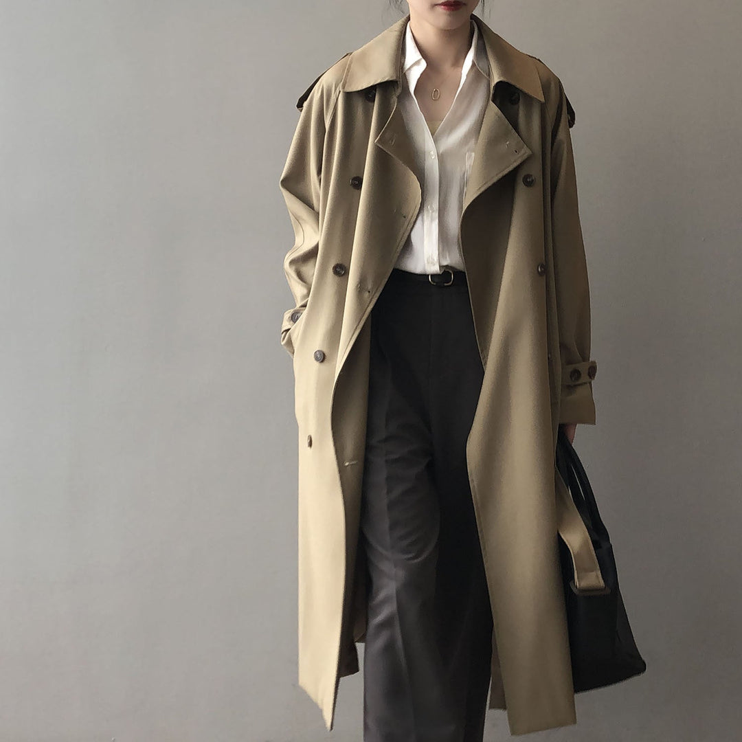 DELILA - Women's Minimalist Double-Breasted Trench Coat