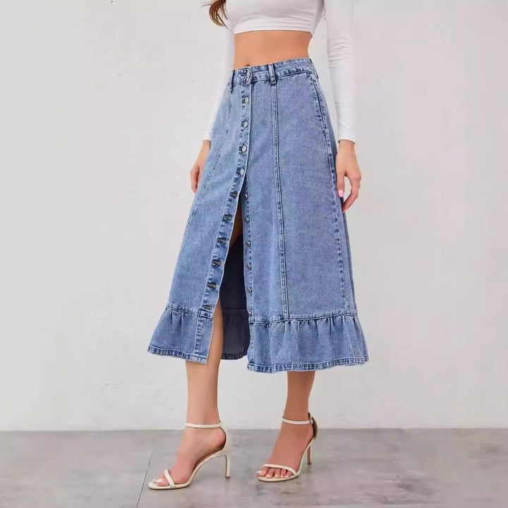 MIRAS – High-Waist Denim Skirt with Button Front