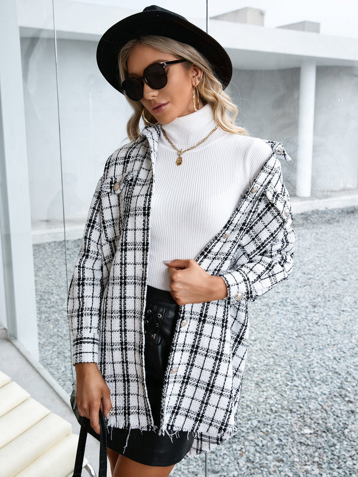 GISELLE - Women's Plaid Tweed Button-Up Coat