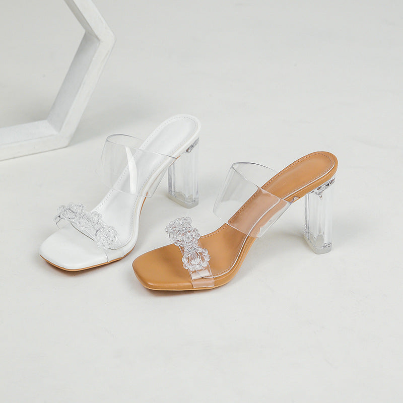 KADO - Clear Floral Block Heel Sandals for Women