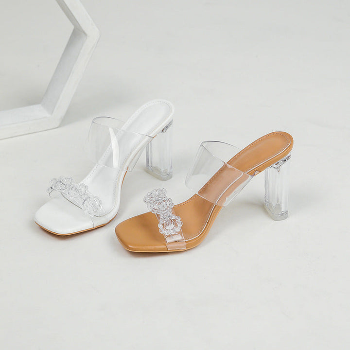 KADO - Clear Floral Block Heel Sandals for Women