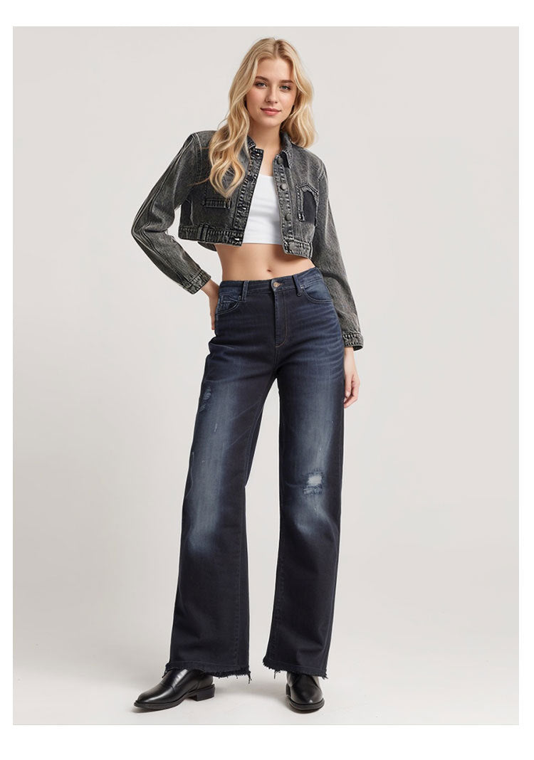 NOYA – Cropped Vintage Denim Jacket